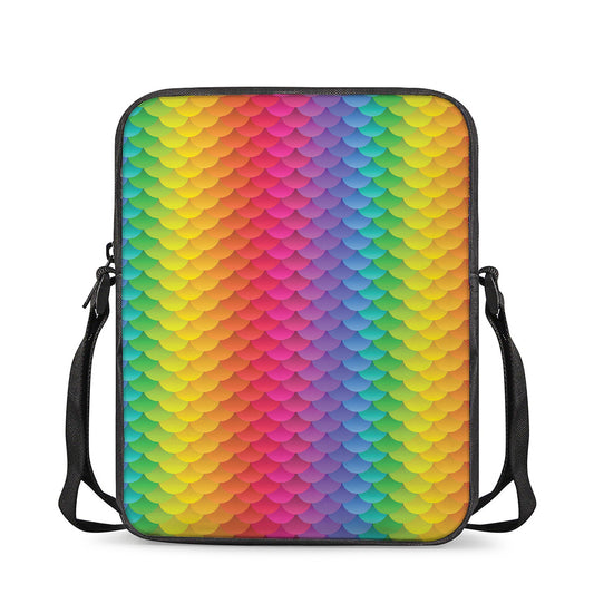 Rainbow Mermaid Scale Pattern Print Rectangular Crossbody Bag
