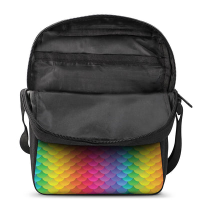 Rainbow Mermaid Scale Pattern Print Rectangular Crossbody Bag