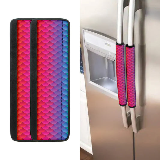 Rainbow Mermaid Scale Pattern Print Refrigerator Handle Covers