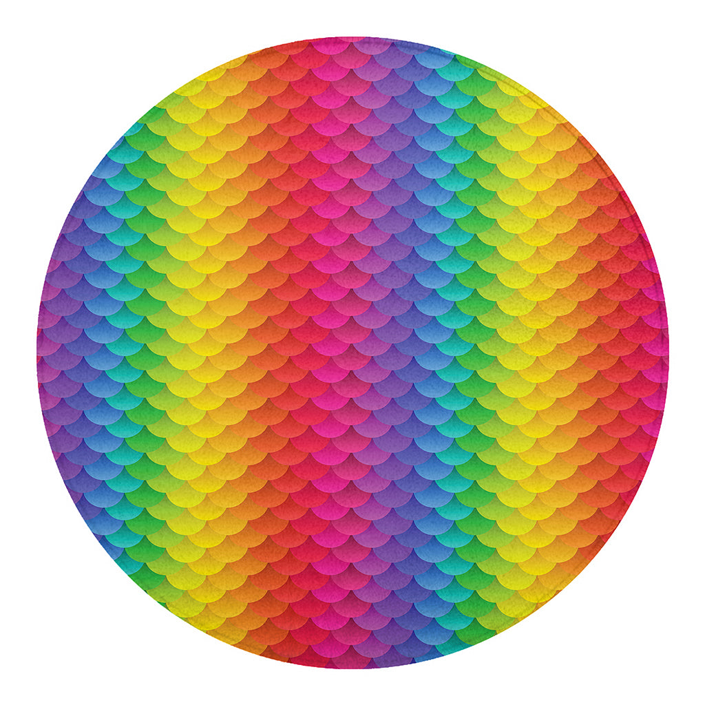 Rainbow Mermaid Scale Pattern Print Round Blanket