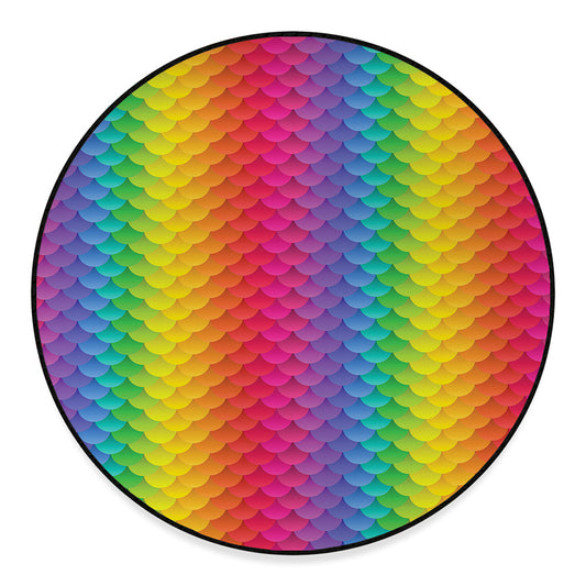 Rainbow Mermaid Scale Pattern Print Round Floor Mat