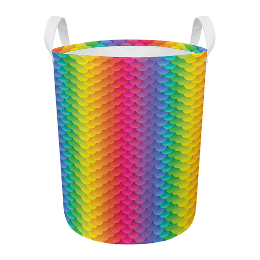 Rainbow Mermaid Scale Pattern Print Round Laundry Basket