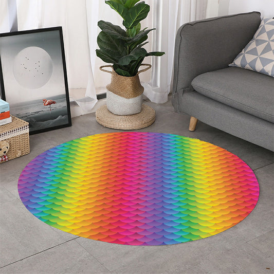 Rainbow Mermaid Scale Pattern Print Round Rug