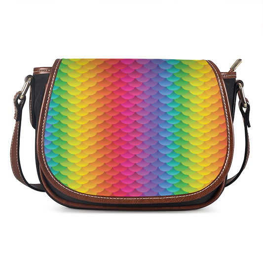 Rainbow Mermaid Scale Pattern Print Saddle Bag