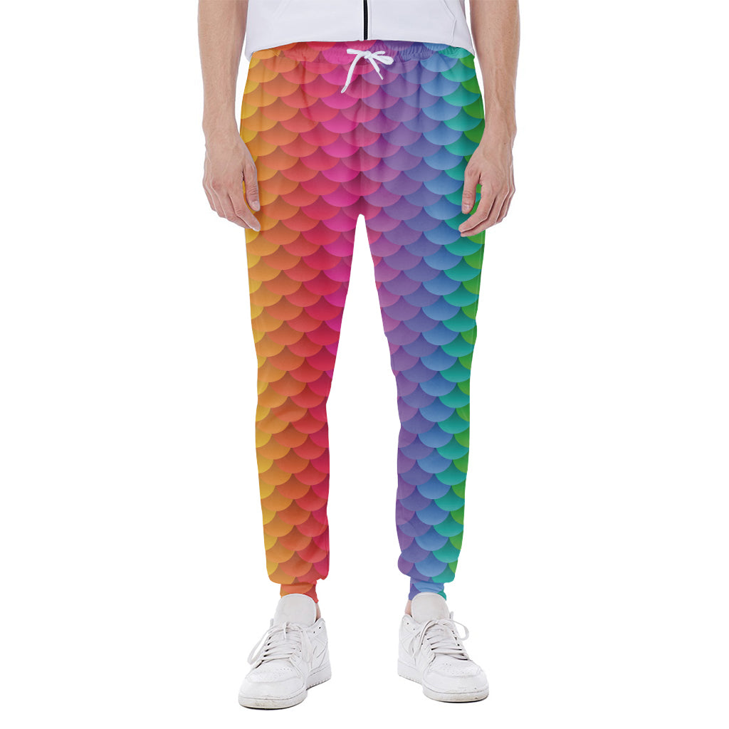 Rainbow Mermaid Scale Pattern Print Scuba Joggers