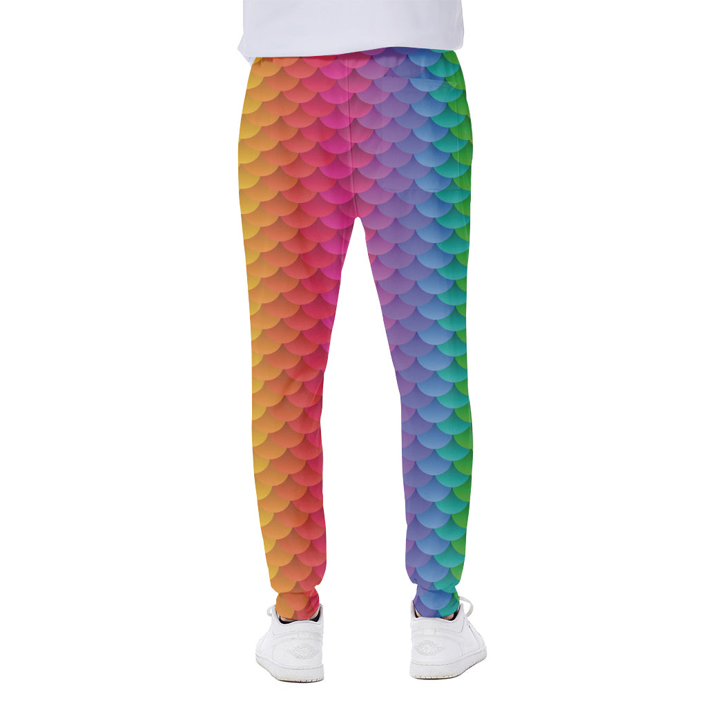 Rainbow Mermaid Scale Pattern Print Scuba Joggers