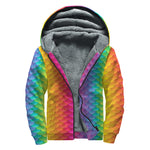 Rainbow Mermaid Scale Pattern Print Sherpa Lined Zip Up Hoodie