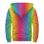 Rainbow Mermaid Scale Pattern Print Sherpa Lined Zip Up Hoodie