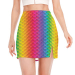 Rainbow Mermaid Scale Pattern Print Side Slit Mini Skirt