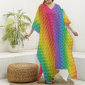 Rainbow Mermaid Scale Pattern Print Silk V-Neck Kaftan Dress