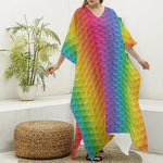 Rainbow Mermaid Scale Pattern Print Silk V-Neck Kaftan Dress