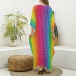 Rainbow Mermaid Scale Pattern Print Silk V-Neck Kaftan Dress