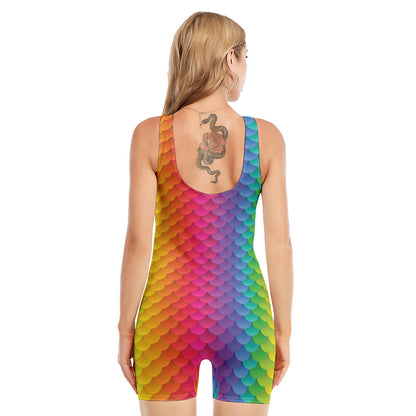 Rainbow Mermaid Scale Pattern Print Sleeveless One Piece Swimsuit
