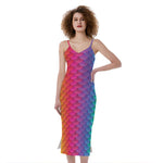 Rainbow Mermaid Scale Pattern Print Slim Fit Midi Cami Dress
