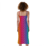 Rainbow Mermaid Scale Pattern Print Slim Fit Midi Cami Dress