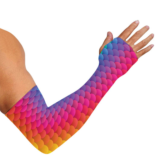 Rainbow Mermaid Scale Pattern Print Sun Protection Arm Sleeves