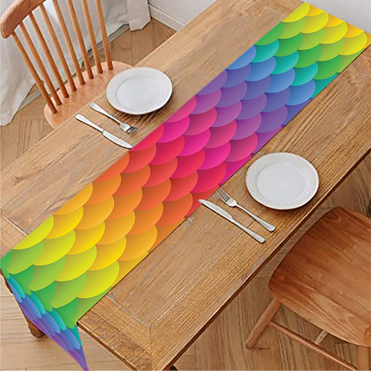Rainbow Mermaid Scale Pattern Print Table Runner