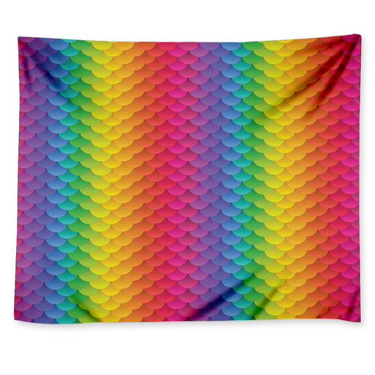 Rainbow Mermaid Scale Pattern Print Tapestry
