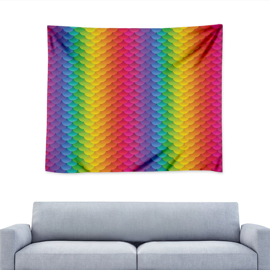 Rainbow Mermaid Scale Pattern Print Tapestry