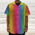 Rainbow Mermaid Scale Pattern Print Textured Short Sleeve Shirt