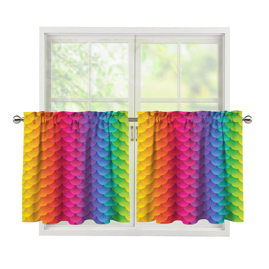 Rainbow Mermaid Scale Pattern Print Tier Curtains
