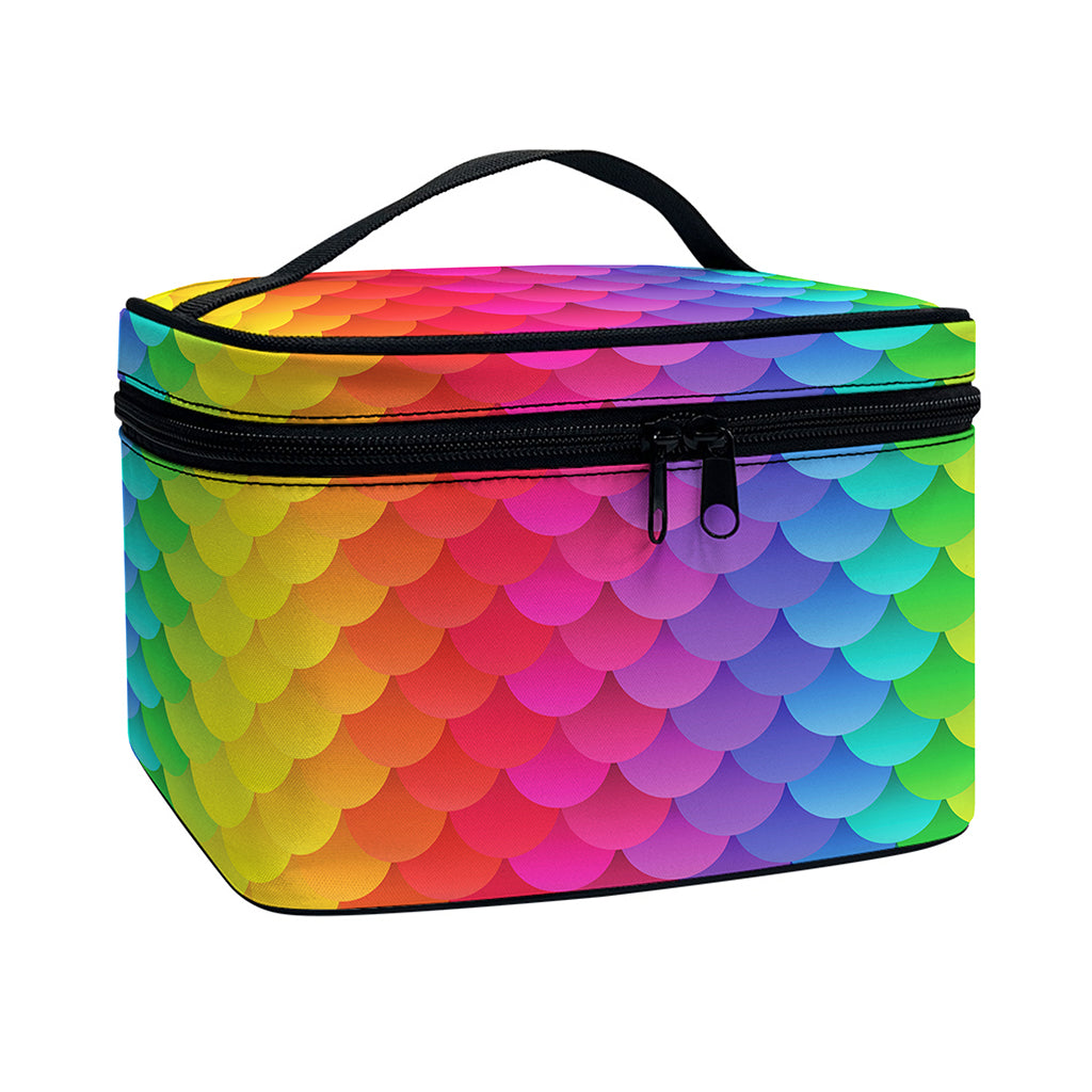 Rainbow Mermaid Scale Pattern Print Travel Makeup Bag