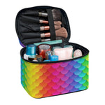 Rainbow Mermaid Scale Pattern Print Travel Makeup Bag