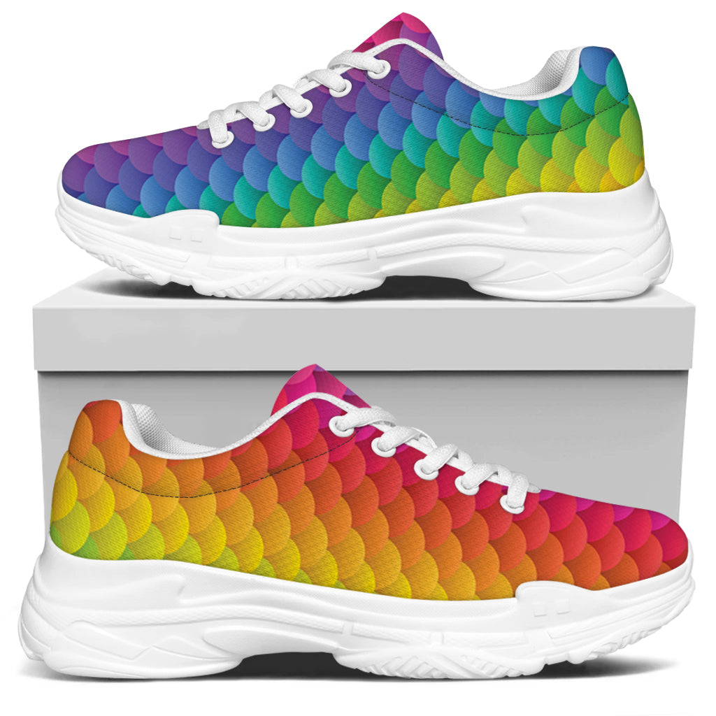 Rainbow Mermaid Scale Pattern Print White Chunky Shoes