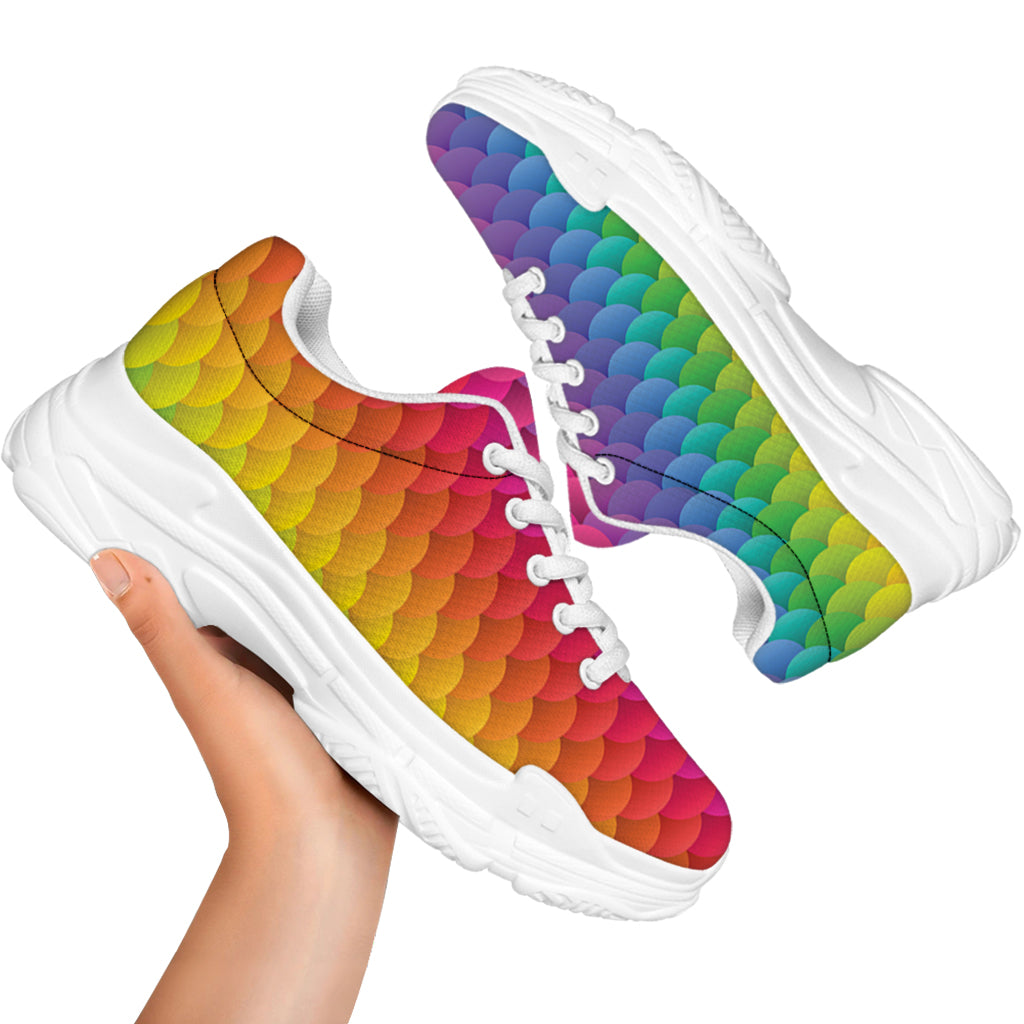 Rainbow Mermaid Scale Pattern Print White Chunky Shoes