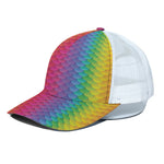 Rainbow Mermaid Scale Pattern Print White Mesh Trucker Cap