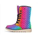 Rainbow Mermaid Scale Pattern Print Winter Boots