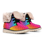 Rainbow Mermaid Scale Pattern Print Winter Boots