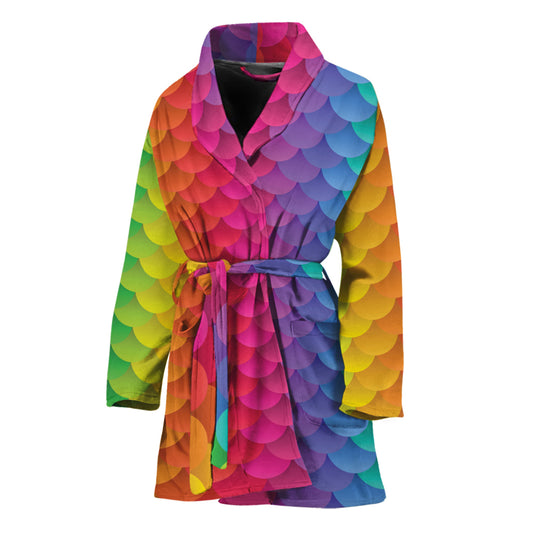 Rainbow Mermaid Scale Pattern Print Women's Bathrobe