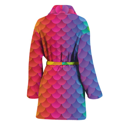 Rainbow Mermaid Scale Pattern Print Women's Bathrobe