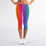 Rainbow Mermaid Scale Pattern Print Women's Capri Leggings