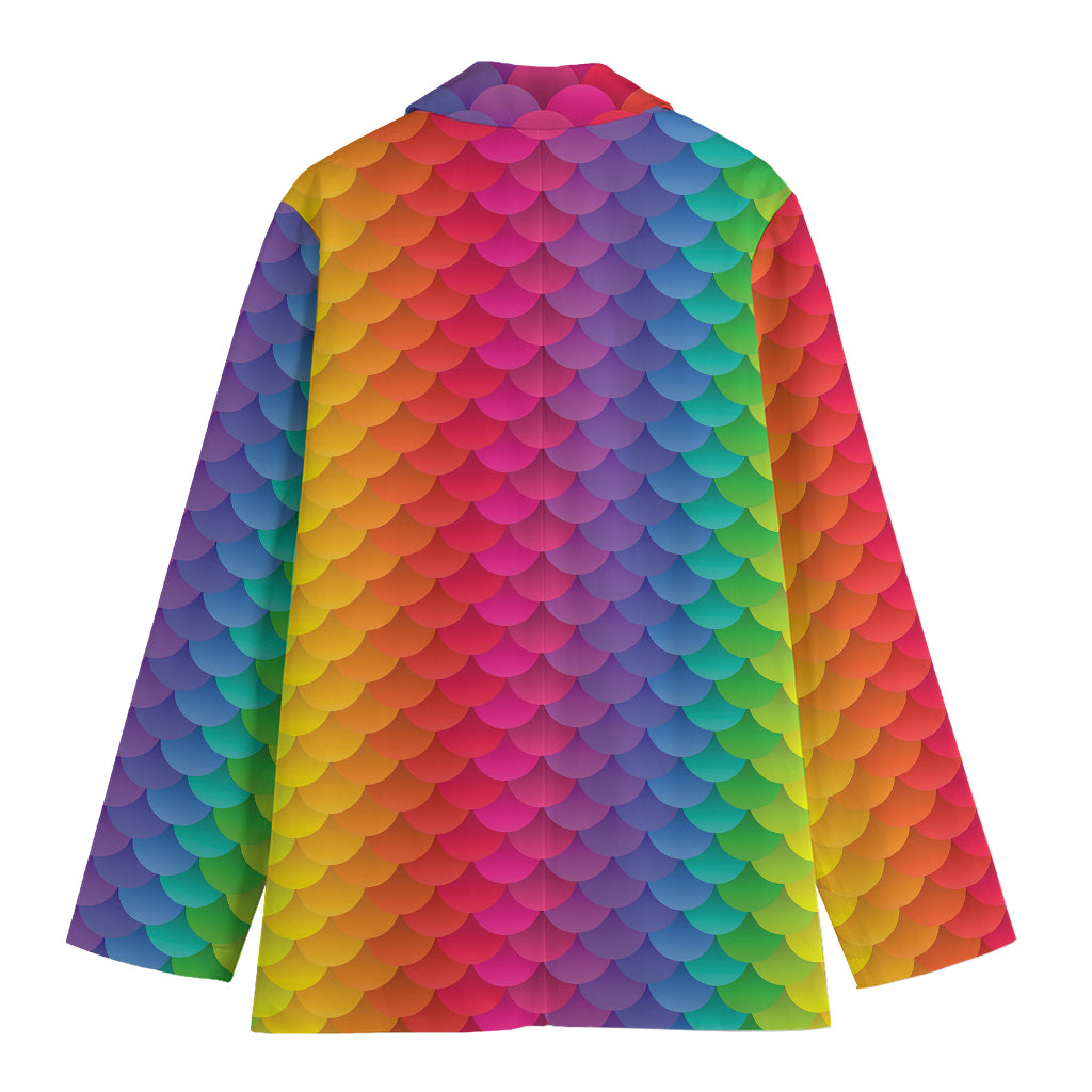 Rainbow Mermaid Scale Pattern Print Women's Cotton Blazer