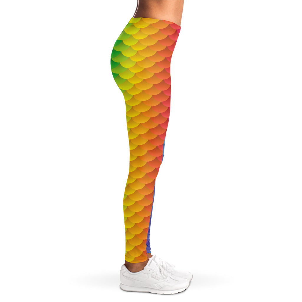 Rainbow Mermaid Scale Pattern Print Women's Leggings