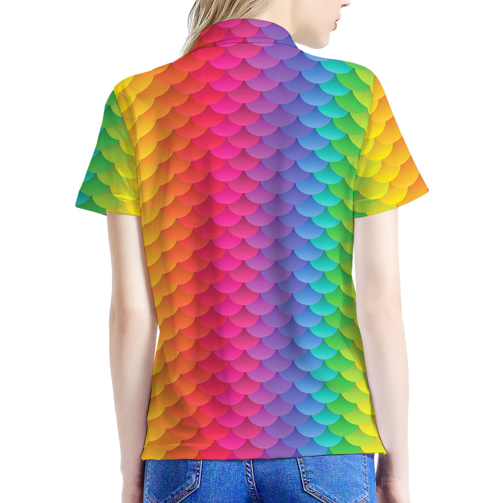 Rainbow Mermaid Scale Pattern Print Women's Polo Shirt