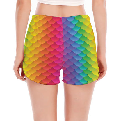 Rainbow Mermaid Scale Pattern Print Women's Split Running Shorts