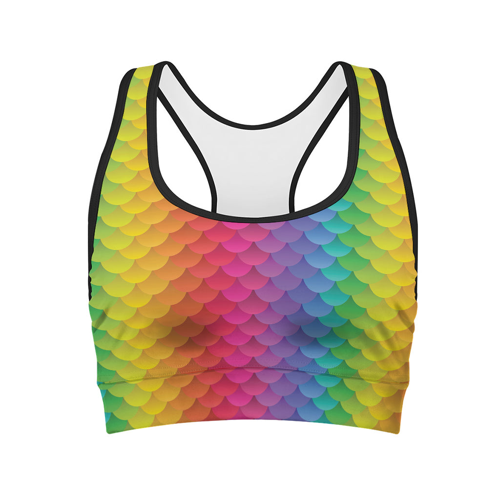 Rainbow Mermaid Scale Pattern Print Women's Sports Bra