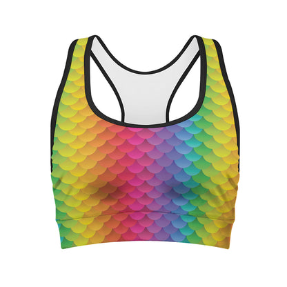 Rainbow Mermaid Scale Pattern Print Women's Sports Bra