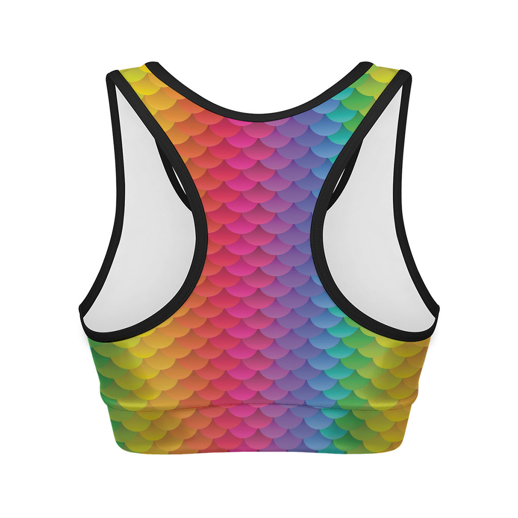 Rainbow Mermaid Scale Pattern Print Women's Sports Bra