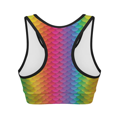 Rainbow Mermaid Scale Pattern Print Women's Sports Bra