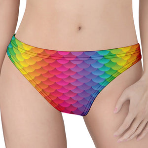 Rainbow Mermaid Scale Pattern Print Women's Thong