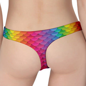 Rainbow Mermaid Scale Pattern Print Women's Thong