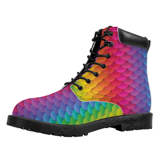 Rainbow Mermaid Scale Pattern Print Work Boots