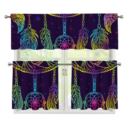 Rainbow Native Dream Catcher Print 3 Piece Kitchen Curtains