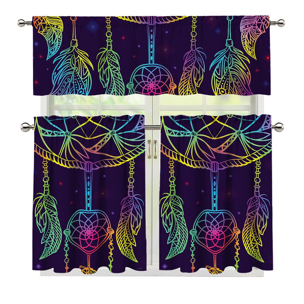 Rainbow Native Dream Catcher Print 3 Piece Kitchen Curtains