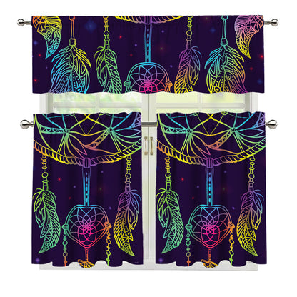 Rainbow Native Dream Catcher Print 3 Piece Kitchen Curtains
