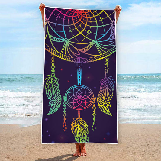 Rainbow Native Dream Catcher Print Beach Towel